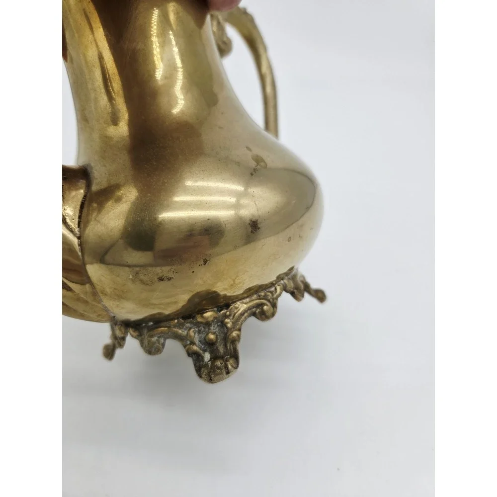 Vintage Indian Brass Teapot Coffee Server‎ Scroll Ornate Footed